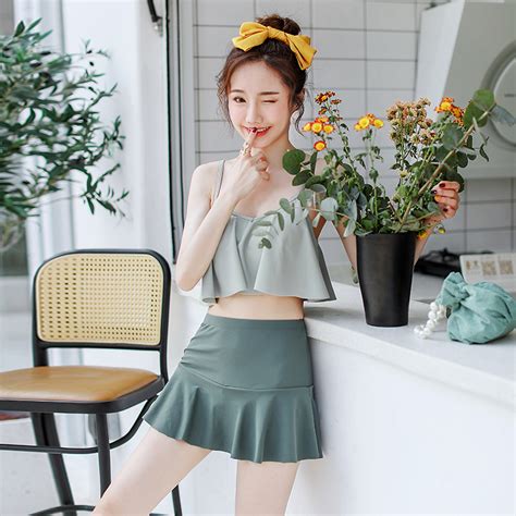 Usd Swimsuit Woman New Student Girl New Cute Day Small Chest Visor Thin Bubble Hot