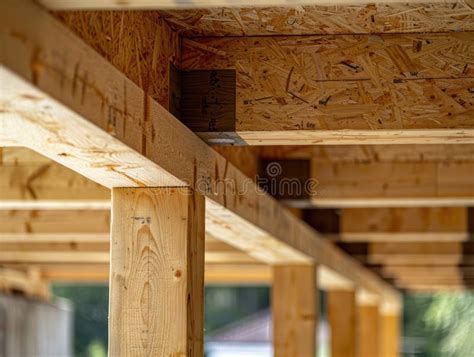 Aligned Timber Beams Supporting Roof Structure On Development Site