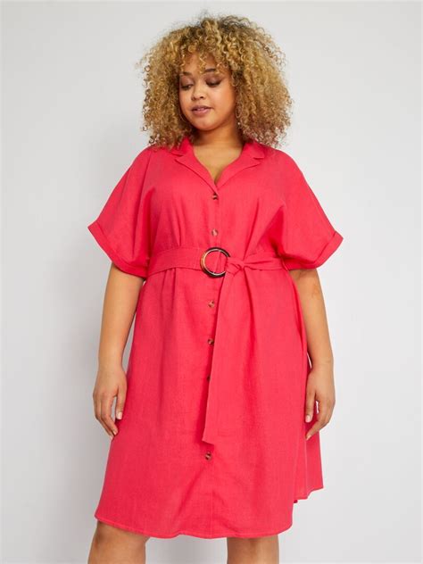 Robe courte en lin avec ceinture rose azalée Kiabi 29 00