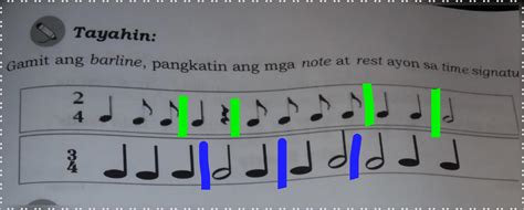 Tayahin Gamit Ang Barline Pangkatin Ang Mga Note At Rest Ayon Sa Time