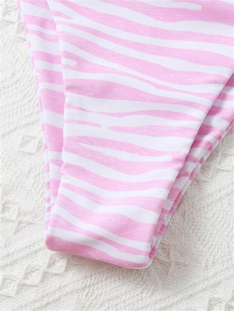 SHEIN Swim Vcay Conjunto De Bikini Con Rayas De Cebra Sujetador Sin Aros Y Bottom De Bikini De