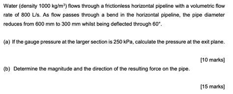 Solved Water Density 1000 Kg M3 Flows Through A Chegg