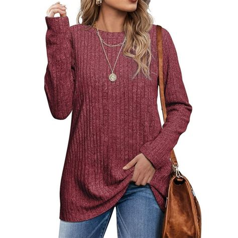 Fantaslook Long Sleeve Shirts For Women Crew Neck Casual Tunic Tops