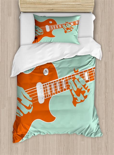 Guitar Duvet Cover Set Twin Size Creative Musician Playing Jamming