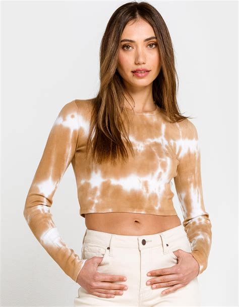 Full Tilt Tie Dye Womens Taupe Crop Baby Tee Taupe Tillys