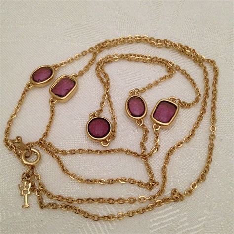 Trifari Necklace Gold Tone Chain With Bezel Set Amethyst Etsy Gold