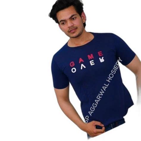 Printed Blue 160 Gsm Men Cotton T Shirt Bio Wash Round Neck At Rs 110