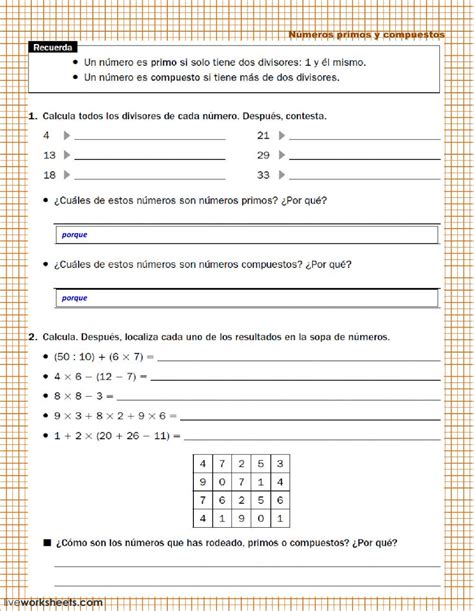 Números Primos Y Compuestos Ficha Interactiva Y Descargable Puedes