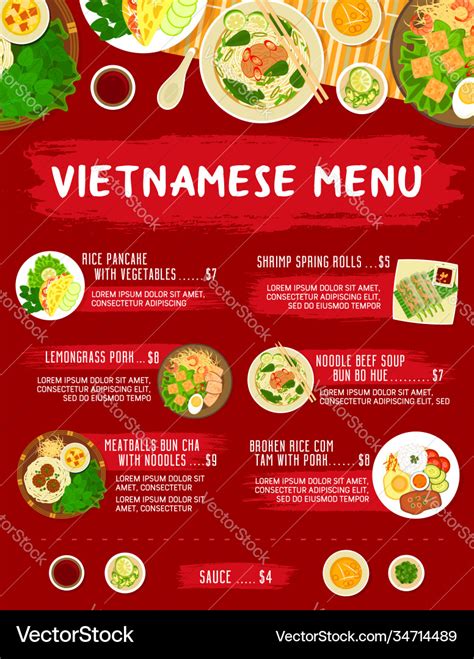 Vietnamese restaurant meals menu cover Royalty Free Vector