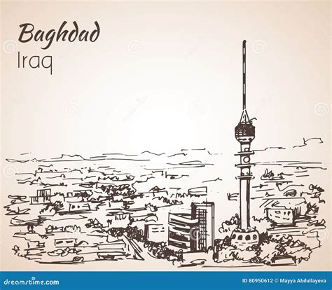 Baghdad Cityscape Iraq Sketch Stock Vector Illustration Of