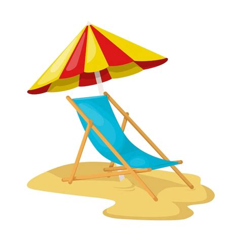 Parasol Et Chaise Longue En Bois Sur Une Plage De Sable Avec Soleil