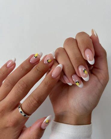 40 Summer Holiday Nails Lemon Accented French Tip Nails