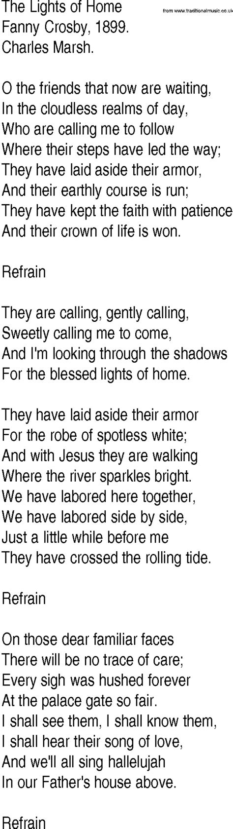 Hymn And Gospel Song Lyrics For The Lights Of Home By Fanny Crosby