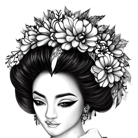 Beautiful Black And White Geisha Coloring Page Creative Fabrica