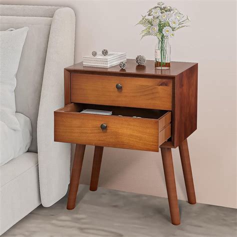 Liuyudiy Modern Nightstand Table Mid Century Dark Drawer Solid