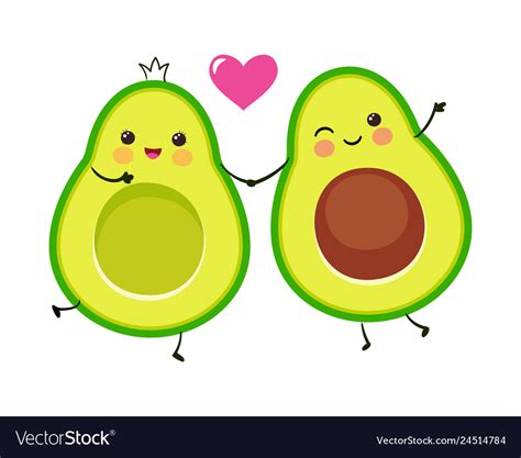 Cute Avocado Couple Royalty Free Vector Image Vectorstock