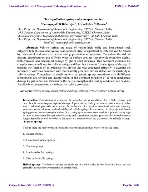 Pdf Testing Of Helical Spring Under Compression Test