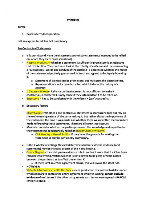 Notes For Contracts Law LAWS1015 At University Of Sydney USYD