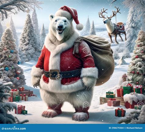 Polar Bear Santa Stock Illustration Illustration Of Sack