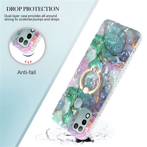 For Infinix Hot Play Hot Play Ring Holder Mm Airbag TPU Phone Case Ink Green Marble