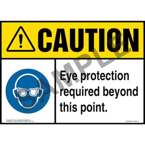 Caution Eye Protection Required Beyond This Point Sign With Icon Ansi