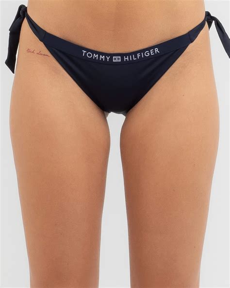 Shop Tommy Hilfiger Core Solid Logo Side Tie Cheeky Bikini Bottom In Desert Sky Fast Shipping
