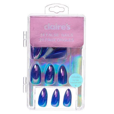 Electric Metallic Faux Nail Set Blue 24 Pack Claires