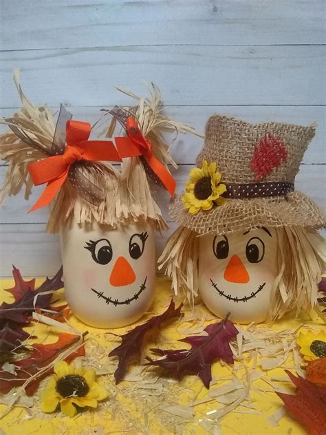 Autumn Gifts Scarecrow Mason Jar Fall Decor Fall Desk Etsy Mason