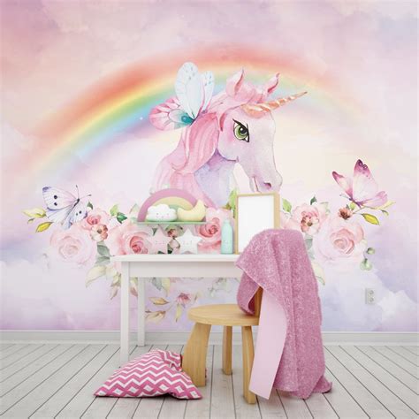 Unicorn And Rainbow Wallpaper For Girls Room Decor