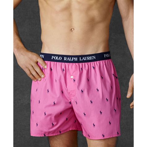 Lyst Ralph Lauren Polo Mens Polo Player Woven Boxers In Pink For Men