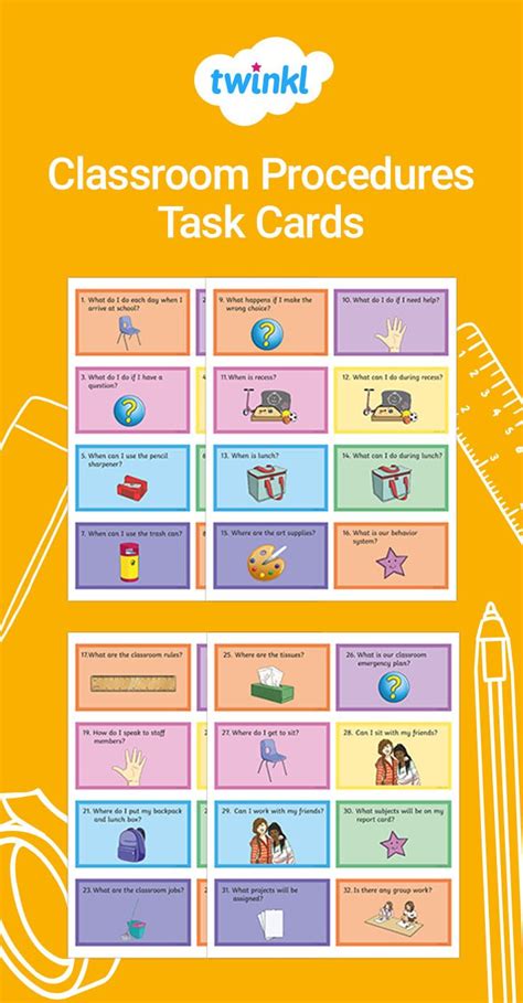 Classroom Procedure Task Cards With Pencil And Ruler