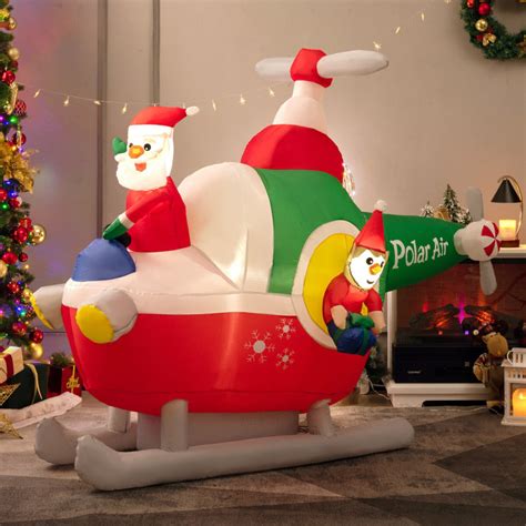 6 Feet Wide Inflatable Santa Claus Flying A Helicopter With Air Blower