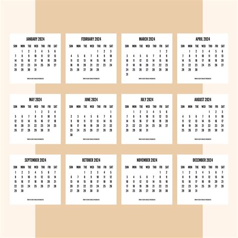 Mini Calendar 2024 Template Mini Polaroid Calendar Printable Mini