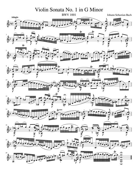 Solo Violin Sonata No 1 In G Minor J S Bach Bwv 1001 Sheet Music For Violin Solo