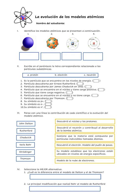 Ficha online de Evolución de los modelos atomicos para Intermedia