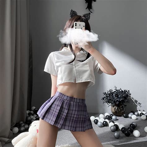 Jual Japanese JK Student Uniform OL Cosplay Costumes White Shirt And Mini Skrit Sexy Lingerie