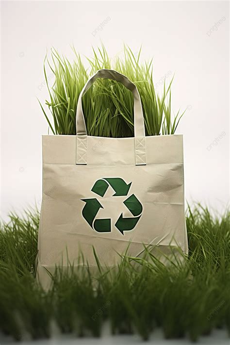 Reuse Your Bags With Recycled Paper Grass And Recycling Logo Background