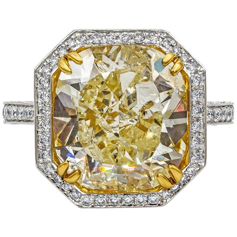 GIA Certified 1 01 Carats Cushion Cut Fancy Yellow Diamond Halo