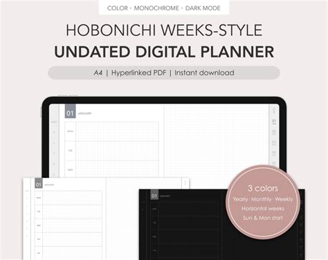 FREE SAMPLE Hobonichi Weeks Style Undated Weekly Digital Planner