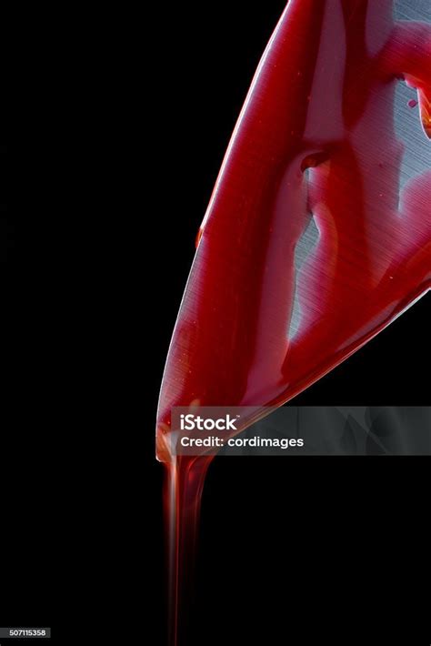 Kitchen Knife Dripping Blood On Black Stock Photo Download Image Now