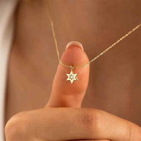 Diamond Tiny Star Of David Necklace 14k Solid Gold Magen Star Jewish