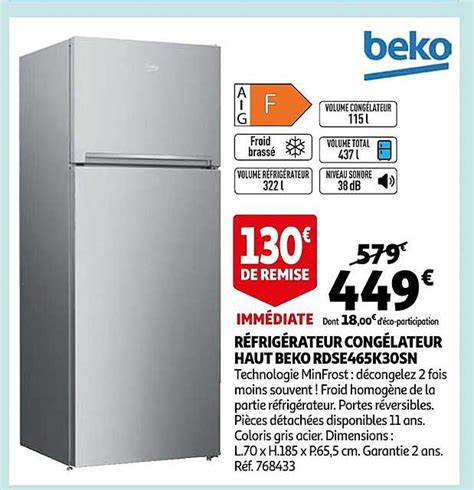 Promo Réfrigérateur Congélateur Haut Beko chez Auchan iCatalogue fr