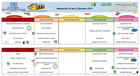 Menu De La Cantine Du Mois De Janvier Mairie De Saint Florent