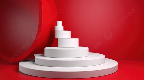 Red Background Enhances The Stunning 3d White Podium Round Podium