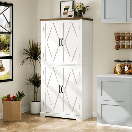 Homfa Farmhouse Kitchen Pantry Storage Cabinet With Adjustable Shelf