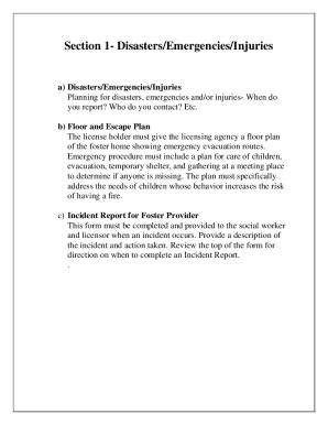 Fillable Online Foster Care Disasters Emergencies And Injuries Fax