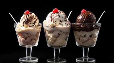 Premium Photo Vanilla Strawberry And Chocolate Sundae Dish Ice Cream