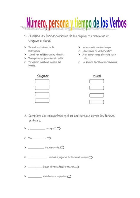 Numero Persona Y Tiempo De Los Verbos Worksheet Tiempos Del Verbo