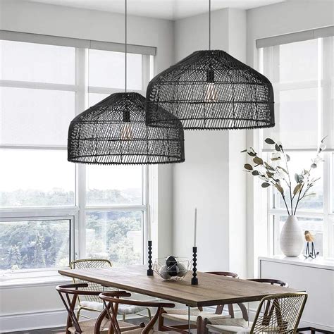 Arturesthome Woven Boho Black Pendant Light Rattan Wicker Chandelier