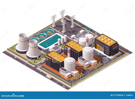 Vector Isometric Nuclear Power Plant Icon Stock Vector Illustration Of Building Isometric